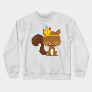 Thanksgiving Squirrel, Brown Squirrel, Feathers Crewneck Sweatshirt